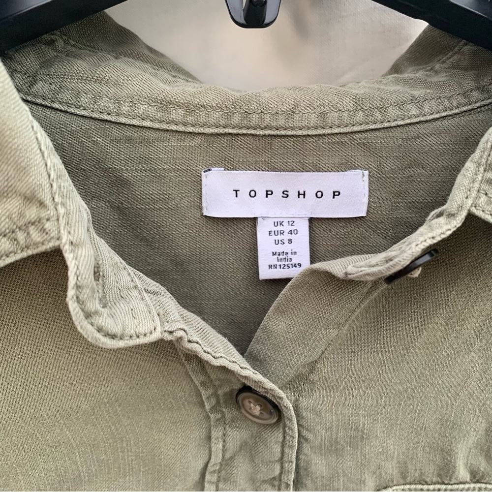 Topshop Green Button Down Shirt Lagenlook Granola Hiking Outdoor Sz 8 - Picture 2 of 7